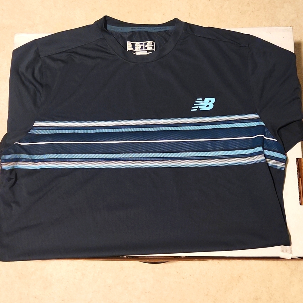 New Balance Men's Tennis Shirt Navy/Baby blue/white striped